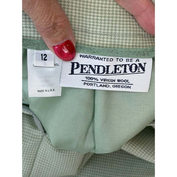 Vtg Pendleton 100% Wool Green Beige Gingham Midi Pencil Skirt 12 Classic - Picture 7 of 13